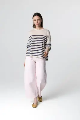 Pull Blue Moon Rayé Col Rond Manches Longues en Lin