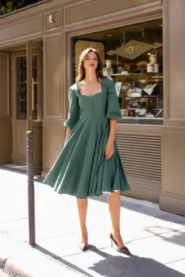 Bardetta Linen Dress - Green — photo 7