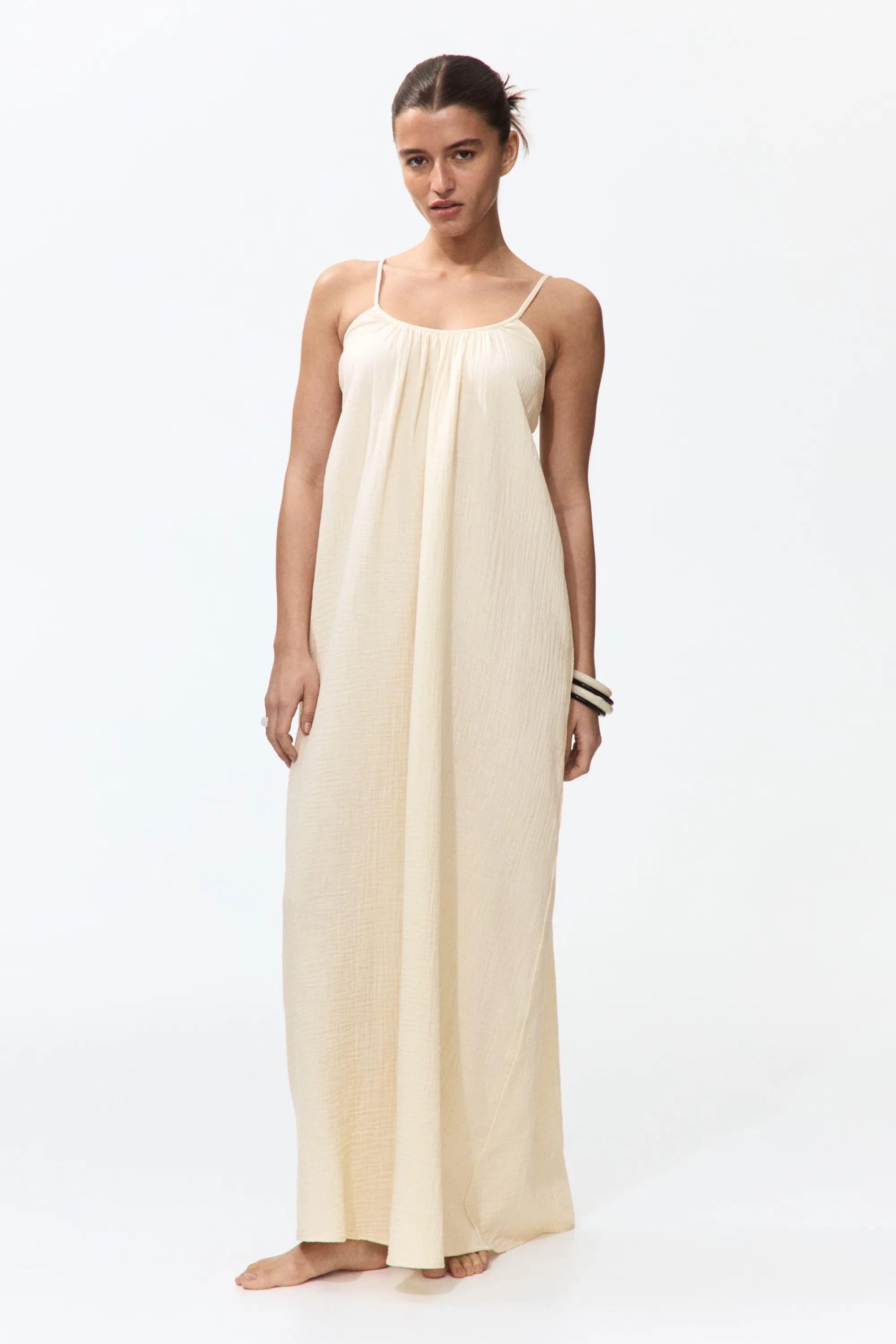 Robe de plage en mousseline de coton - Jaune pâle