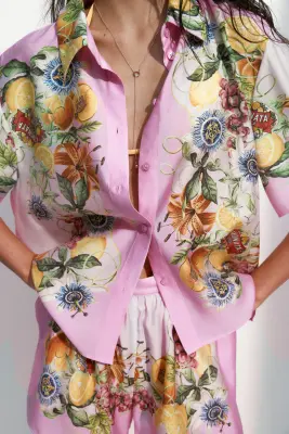 Short imprimé avec taille élastique - Rose/citrons — photo 1