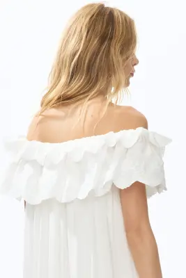 Robe épaules nues volantée - Blanc — photo 2