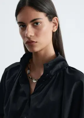 Blouse en coton avec des manches chauve-souris - Noir — photo 5
