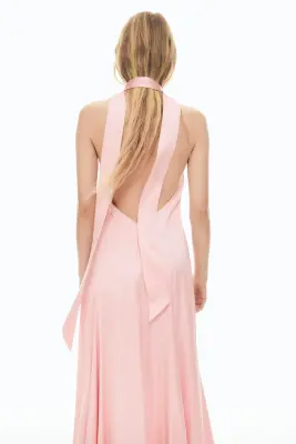 Robe en satin avec jupe évasée - Rose clair — photo 5