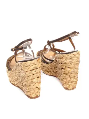 Sandales compensées en paille tressée cuir marron et métallisé doré Prix boutique 800€ Taille 38 — photo 4