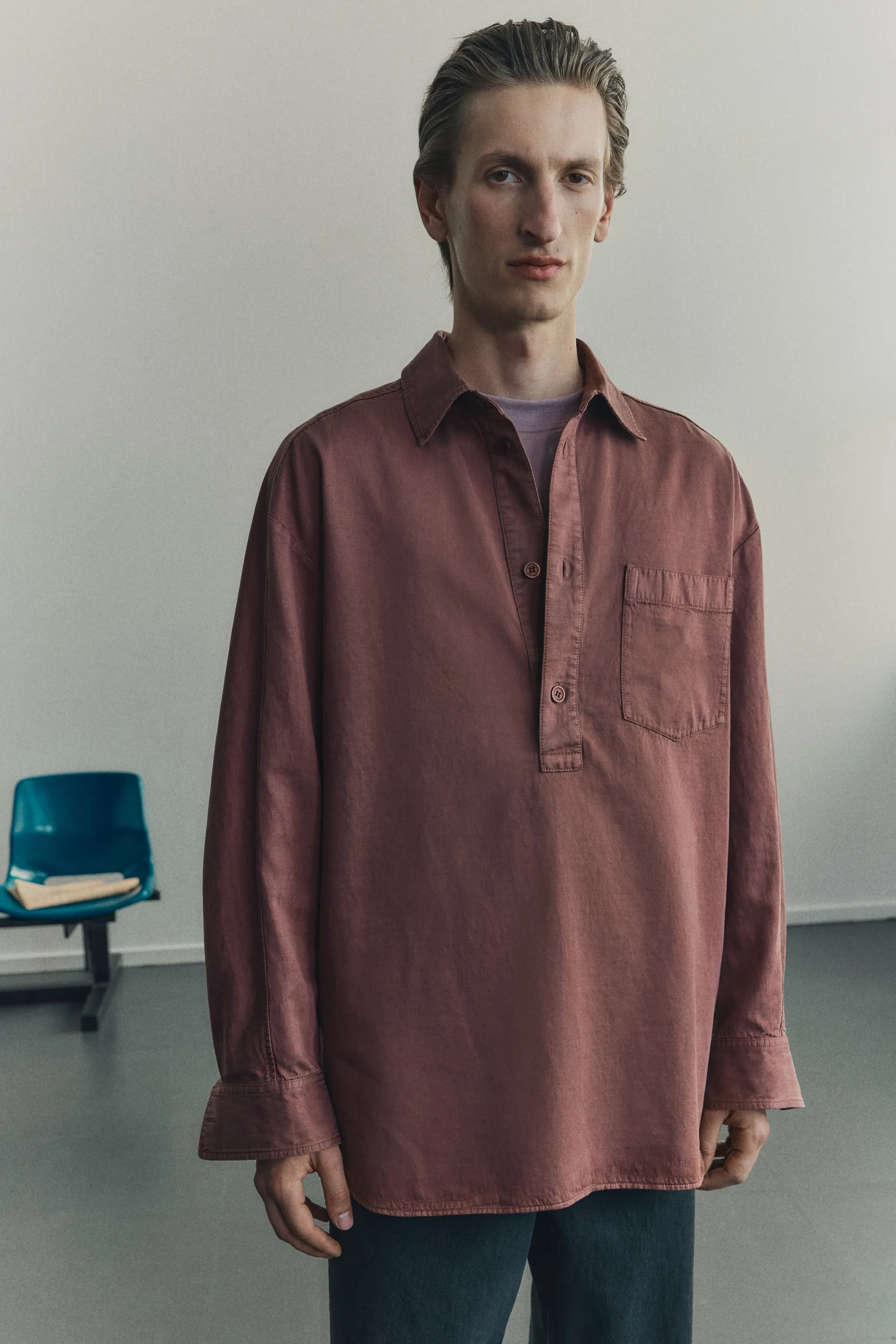 Chemise popover Loose Fit - Rose ancien foncé