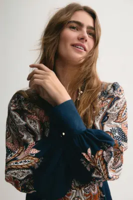 Robe avec ceinture à nouer - Bleu foncé/motif cachemire — photo 1