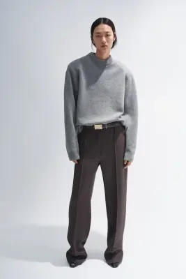 Pull en laine mélangée avec épaulettes - Gris clair chiné — photo 2