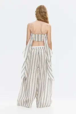 Crop top superposé - Crème/rayé — photo 2