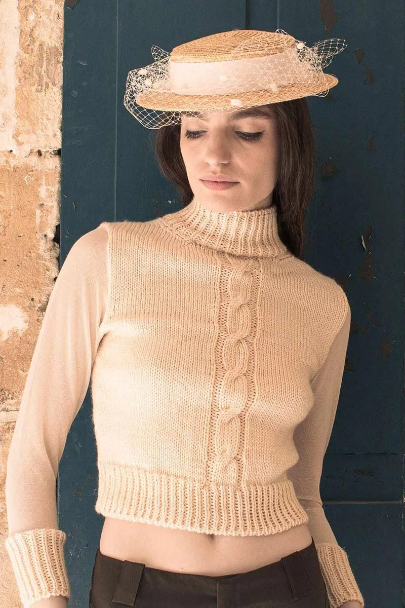 Pull en laine et tulle à col montant
