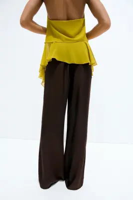 Pantalon évasé en satin - Marron foncé — photo 1