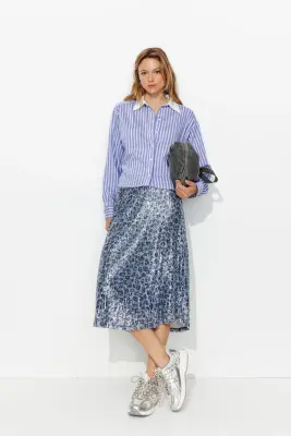 Chemise cropped rayée Femme — photo 2