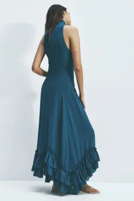 Robe maxi ruchée - Turquoise foncé — photo 3