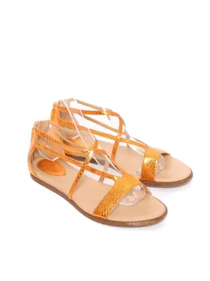 Sandales plates en cuir exotique métallisé orange cuivré Prix boutique 600€ Taille 39 — photo 2