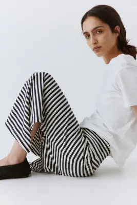 Jupe en coton avec ceinture repliée - Bleu marine/rayé — photo 2