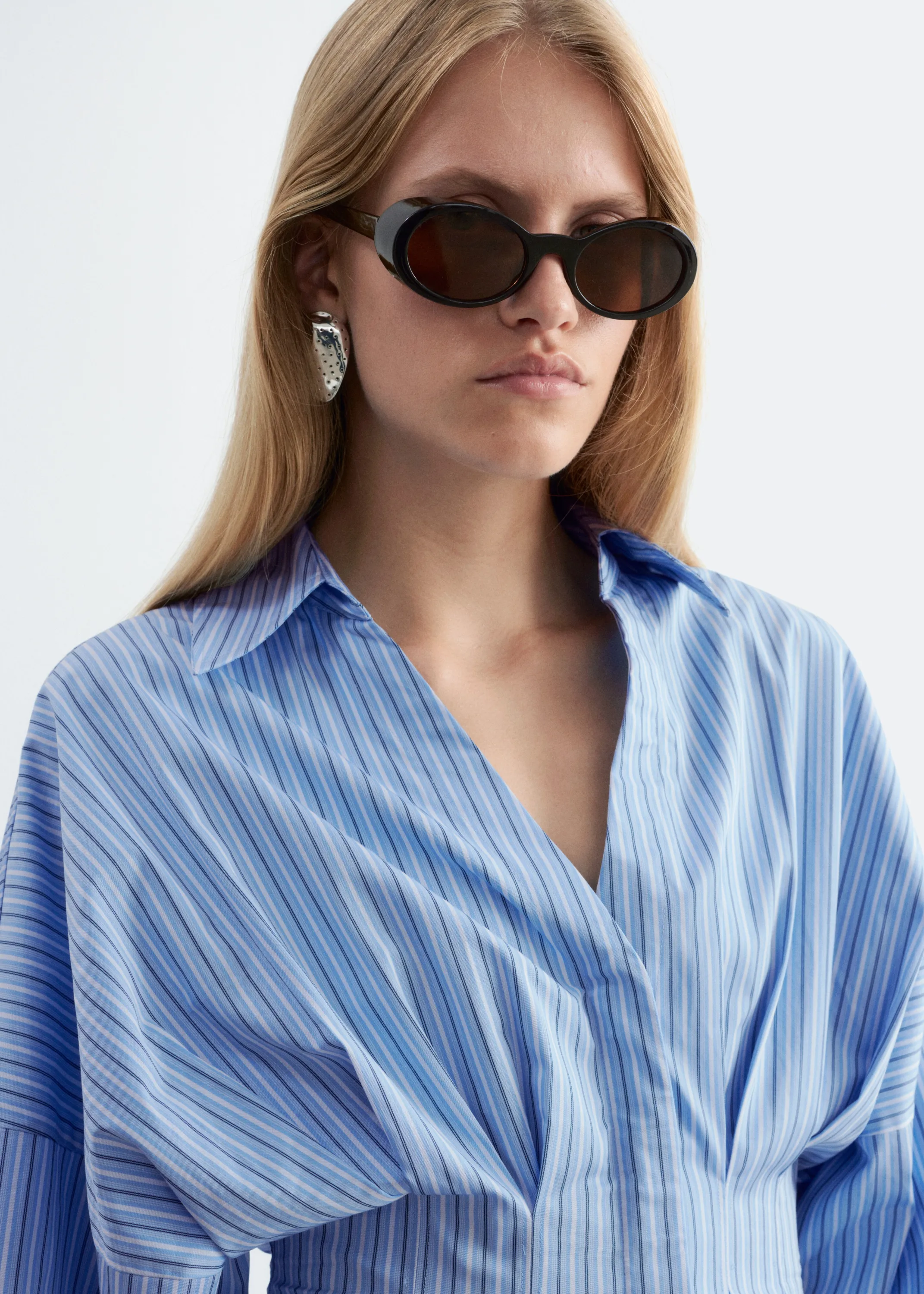 Chemise ajustée en coton - Bleu/Blanc