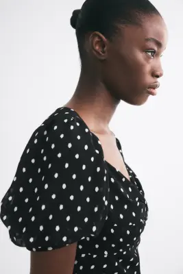 Robe maxi à manches bouffantes - Noir/pois — photo 1