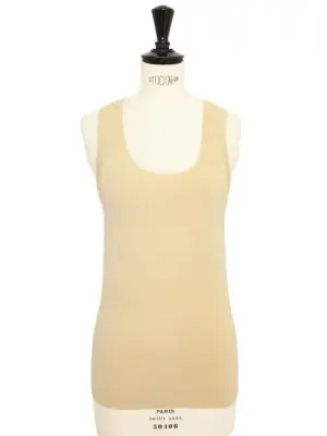 Top débardeur en maille de cachemire beige jaune pâle Prix boutique est. 1000€ Taille S