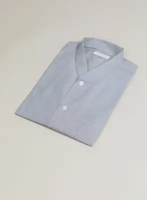 False Collar Shirt in White Poplin with Gray Fine Stripes — photo 2
