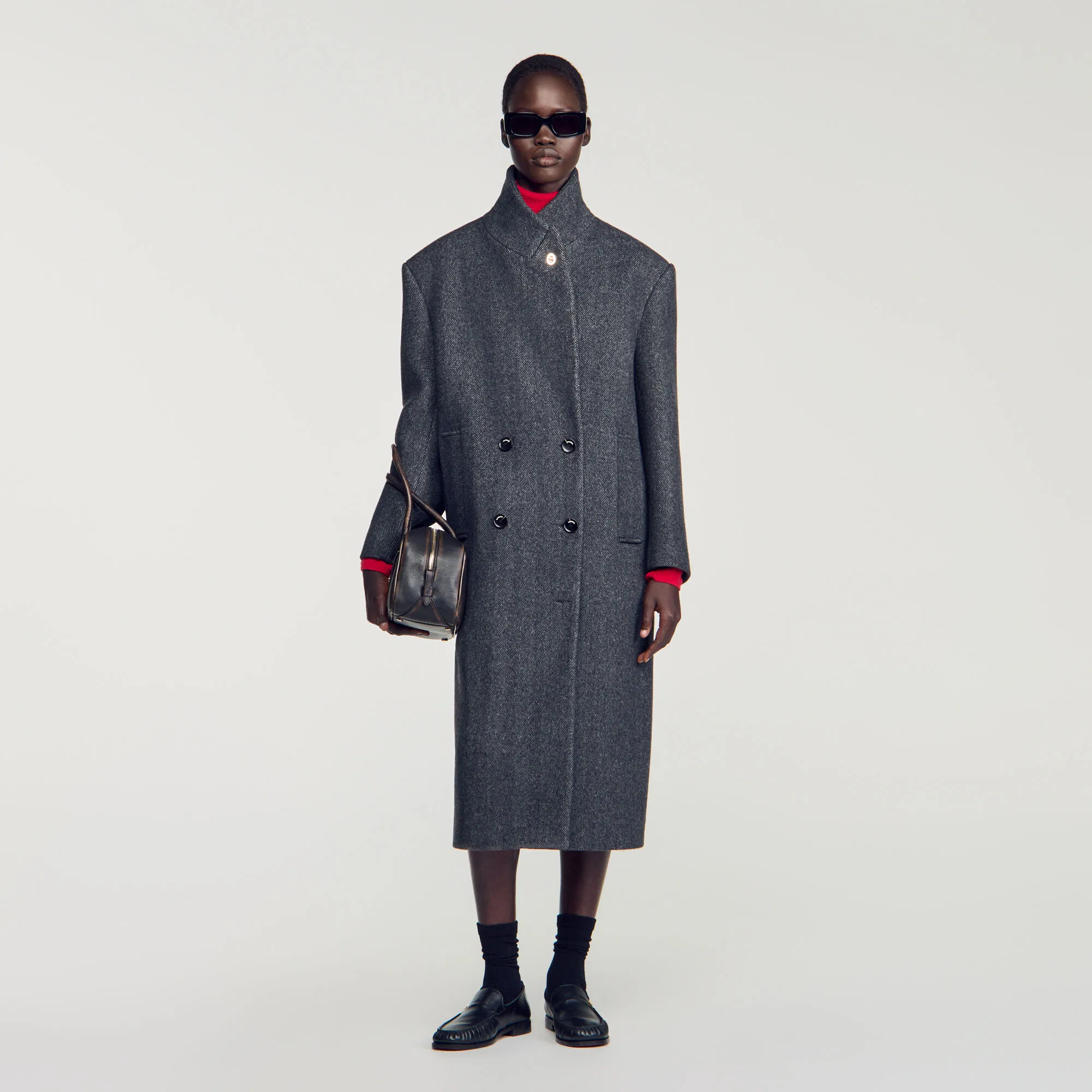 Manteau en laine à motif chevrons