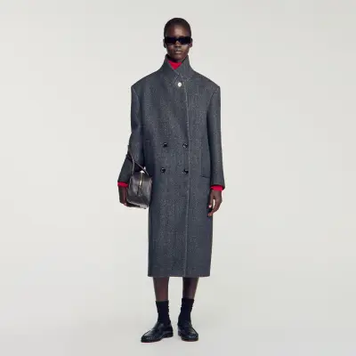 Manteau en laine à motif chevrons