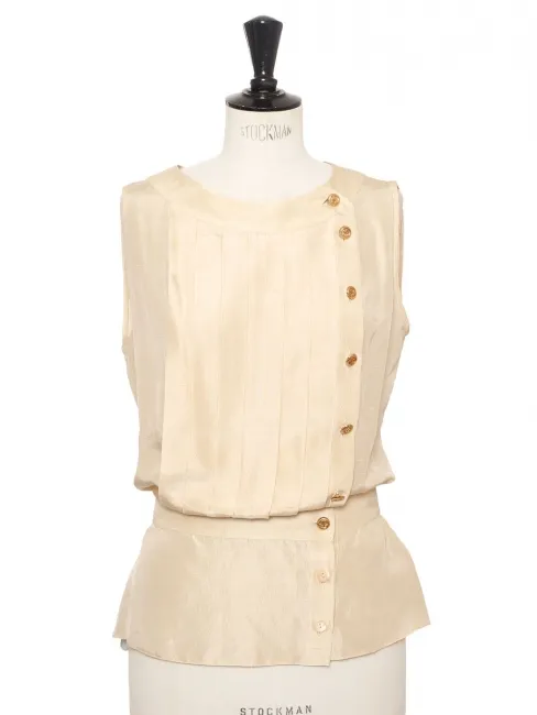 Top en soie blanc crème bouton bijoux doré Prix boutique 3200€ Taille XS