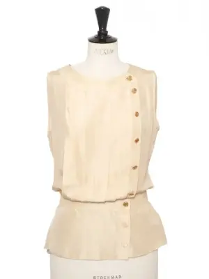 Top en soie blanc crème bouton bijoux doré Prix boutique 3200€ Taille XS — photo 1