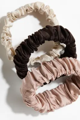 Lot de 3 chouchous en soie - Marron foncé/beige clair — photo 2