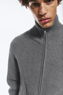 Cardigan zippé à col montant décontracté - Gris poudré clair — photo 2