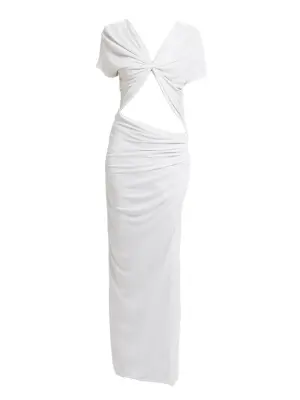 Robe longue manches courtes en jersey drapé blanc ajouré Prix boutique 952€ Taille L — photo 2