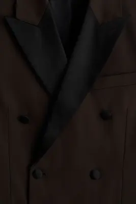 Veste de smoking Regular Fit en laine mélangée - Marron foncé — photo 5