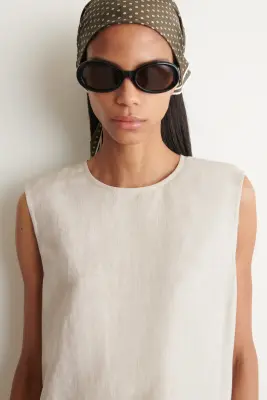 ROBE COURTE DROITE EN LIN - NON TEINT / BEIGE — photo 2