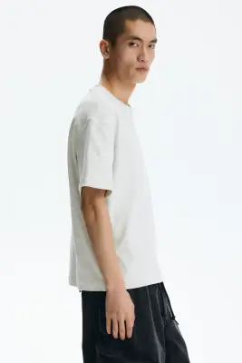 T-shirt Loose Fit en interlock - Gris clair chiné — photo 2