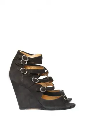 Sandales compensées multi-brides en daim noir gris anthracite Px boutique 595€ Taille 37 — photo 1