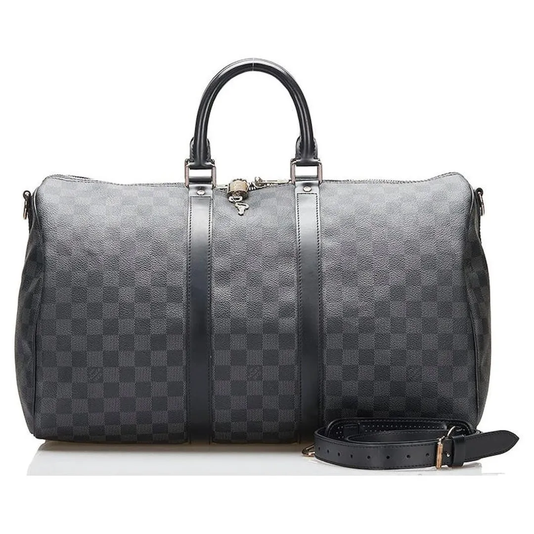 Sac de voyage keepall 45 toile damier graphite avec bandouliere
