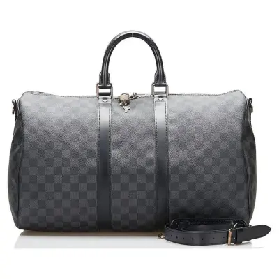 Sac de voyage keepall 45 toile damier graphite avec bandouliere