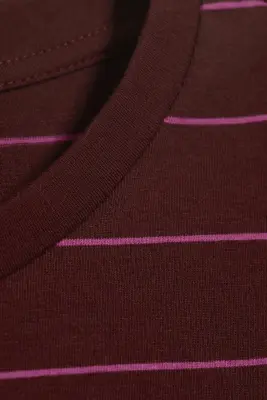Haut à col rond et manches trois-quarts - Rayé rouge foncé/rose — photo 3