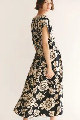 Robe midi à boutons - Noir/fleuri — photo 3