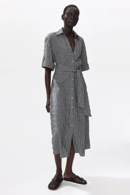 Tie-belt dress - Noir/vichy — photo 1