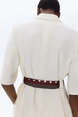 Blazer à manches courtes avec ceinture à nouer - Crème — photo 2