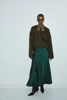 Jupe maxi en satin - Vert foncé — photo 1
