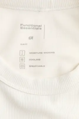 T-shirt côtelé Cooling Slim Fit - Crème — photo 5