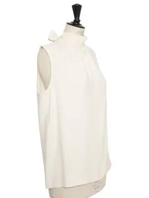 Blouse sans manche nœud au dos en crêpe blanc crème Prix boutique 485€ Taille 36 — photo 3