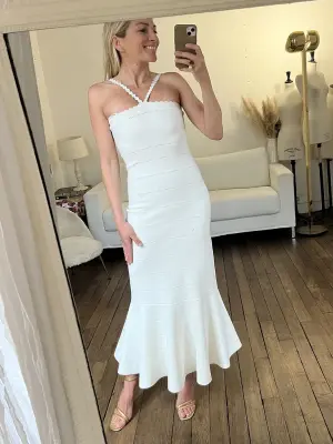 Robe midi stretch près du corps bretelles scalloped Prix boutique 690€ Taille XXS — photo 5