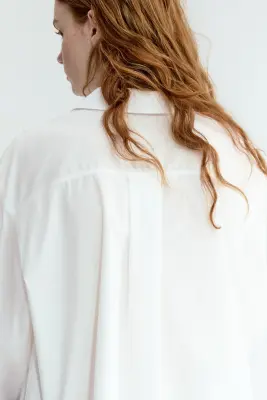 Chemise oversize en popeline - Blanc — photo 3