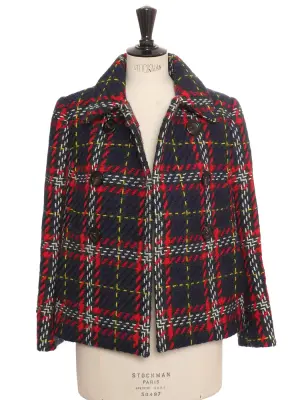 Veste manteau écossaise à boutons en laine bleu marine Prix boutique 2550€ Taille 36 — photo 3