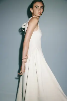 Robe en twill avec jupe évasée - Crème — photo 2