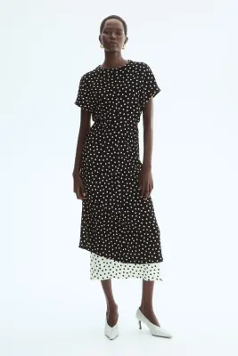 Robe en jersey texturé - Noir/pois — photo 3