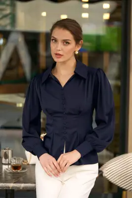 Posie Silk Blouse - Navy — photo 4