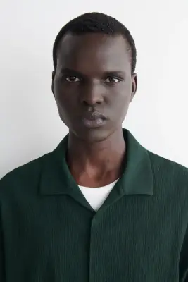 CHEMISE EN COTON FROISSÉ - VERT FONCÉ — photo 2