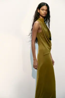 Robe maxi à effet drapé - Vert olive — photo 2